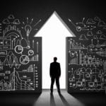 24300660 – silhouette of businessman against black wall  business direction